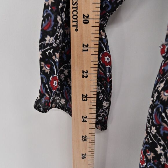 JOIE Dress Sz S Jamira‎ Black Floral Silk Tie Neck Bell Sleeve Ruffle Mini Ditsy - Picture 12 of 12